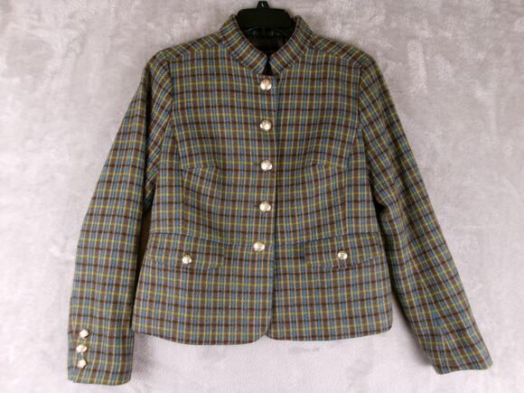 Talbots Jackets & Blazers - Talbots Wool Blend Plaid Military Jacket Size 8 Crest Buttons Equestrian Preppy